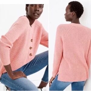 🌷Sale Madewell Ribbed Lyle Henley Medium Sweater Watermelon Sugar Pink Merino
